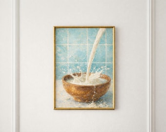 Artistic Kitchen Poster – Wooden Bowl & Milk – A4 Printable Wall Art