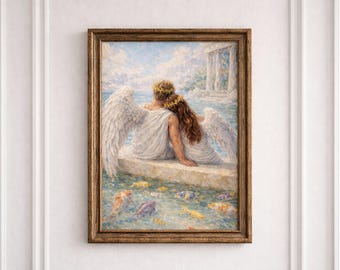 Guardian Angels Poster – Romantic Celestial Art, A4 Poetic Illustration for Printing, Spiritual and Elegant Wall Decoration
