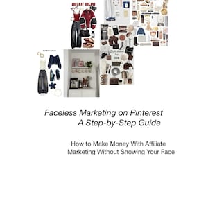 May include: A collage of fashion items, including clothing, accessories, and beauty products, arranged on a white background. Text includes "OUTFIT INCO", "Gift Ideas for HER", and "2025 christmas wishlist". The image also features text: "Faceless Marketing on Pinterest A Step-by-Step Guide".