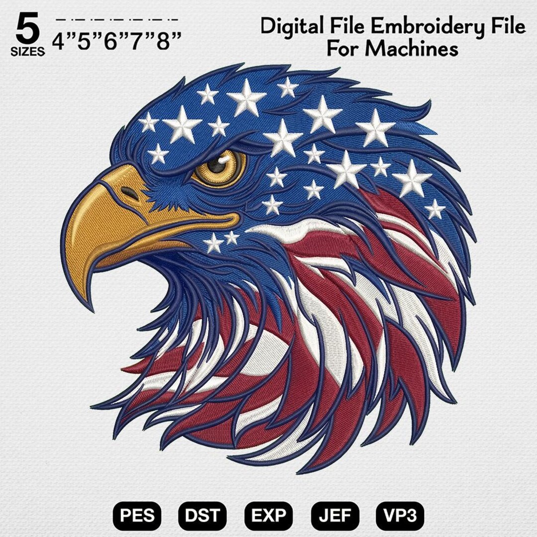 American Flag Eagle Embroidery Design, Patriotic Bald Eagle Machine ...