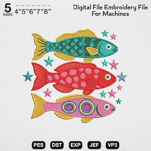 Tropical Fish Embroidery Design, Ocean Beach House PES File, Colorful Sea Life Starfish DST, Summer Coastal Machine Embroidery Download