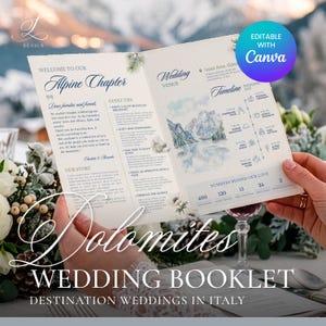 Dolomites Wedding Welcome Booklet | Destination Wedding Guest Guide | Wedding Itinerary Template | Editable in Canva