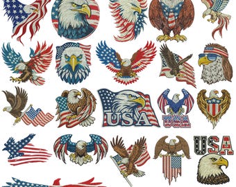Eagle Embroidery Designs Bundle, American Flag Eagle Embroidery Files, Patriotic USA Machine Embroidery Designs, Bald Eagle Art
