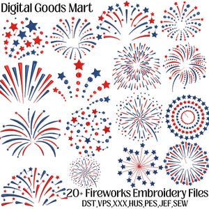 Fyrverkeribroderidesign, Fjärde juli fyrverkeribroderi, USA-broderi, Fjärde juli-broderi, Fyrverkeridesign, Maskinbroderi