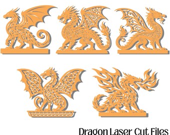 Dragon lasergesneden bestandenbundel voor CNC, Fantasy Dragon SVG-bestanden knippen voor lasersnijden, hout metaal acryl ontwerpen, svg dxf eps pdf-download