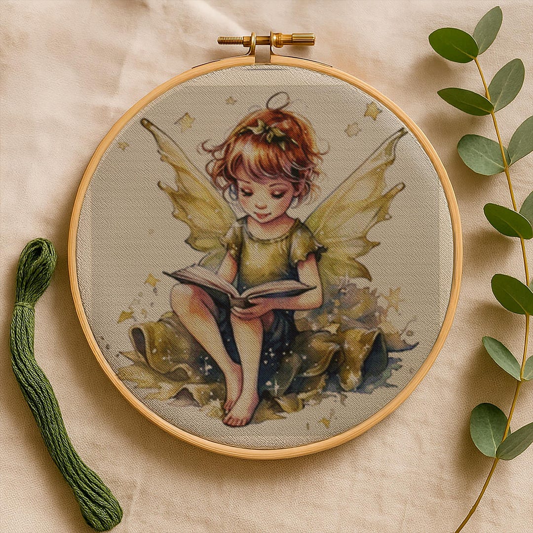 Fairy Cross Stitch Pattern PDF, Cute Reading Fairy Girl, Fantasy ...