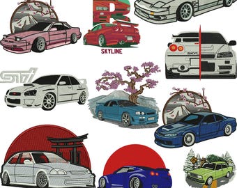 Autoborduurontwerp, klassieke auto-borduurwerk, Japanse autoborduurwerk, iconische autoborduurwerk, autohoodie, machineborduurontwerp