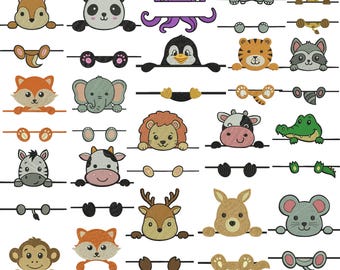 Leuke split dieren borduurwerk ontwerpbundel, Peek dierengezichten borduurbestanden, baby safari boerderijdieren machine borduurwerk DST PES JEF