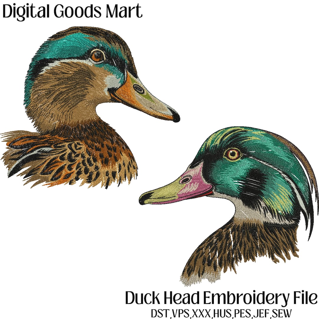 Duck Head Embroidery Design, Realistic Mallard Duck Embroidery File ...
