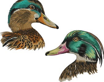 Borduurontwerp eend, realistisch borduurbestand wilde eend, borduurpatroon wilde vogels, jachtborduurwerk DST PES JEF