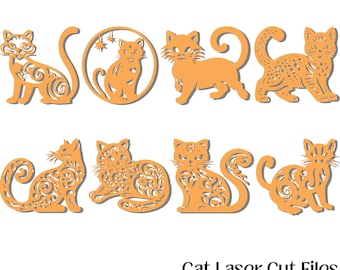 Kat lasergesneden bestandenbundel voor CNC en lasersnijden, kat SVG-bestanden gesneden voor hout acryl metaal, schattige kat ontwerpen png dxf eps voor ambachtelijk project