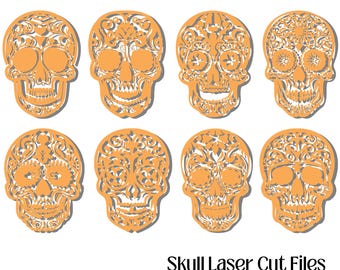 Schedel lasergesneden bestandenbundel voor CNC en lasersnijden, suikerschedel gesneden SVG-bestanden voor hout acryl metaal, png dxf eps ontwerpen direct downloaden