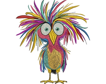 Eigenzinnig vogelborduurontwerp | Kleurrijke grappige vogel machineborduurbestand | Cartoon vogelpatroon voor kinderen, decoratie en kleding