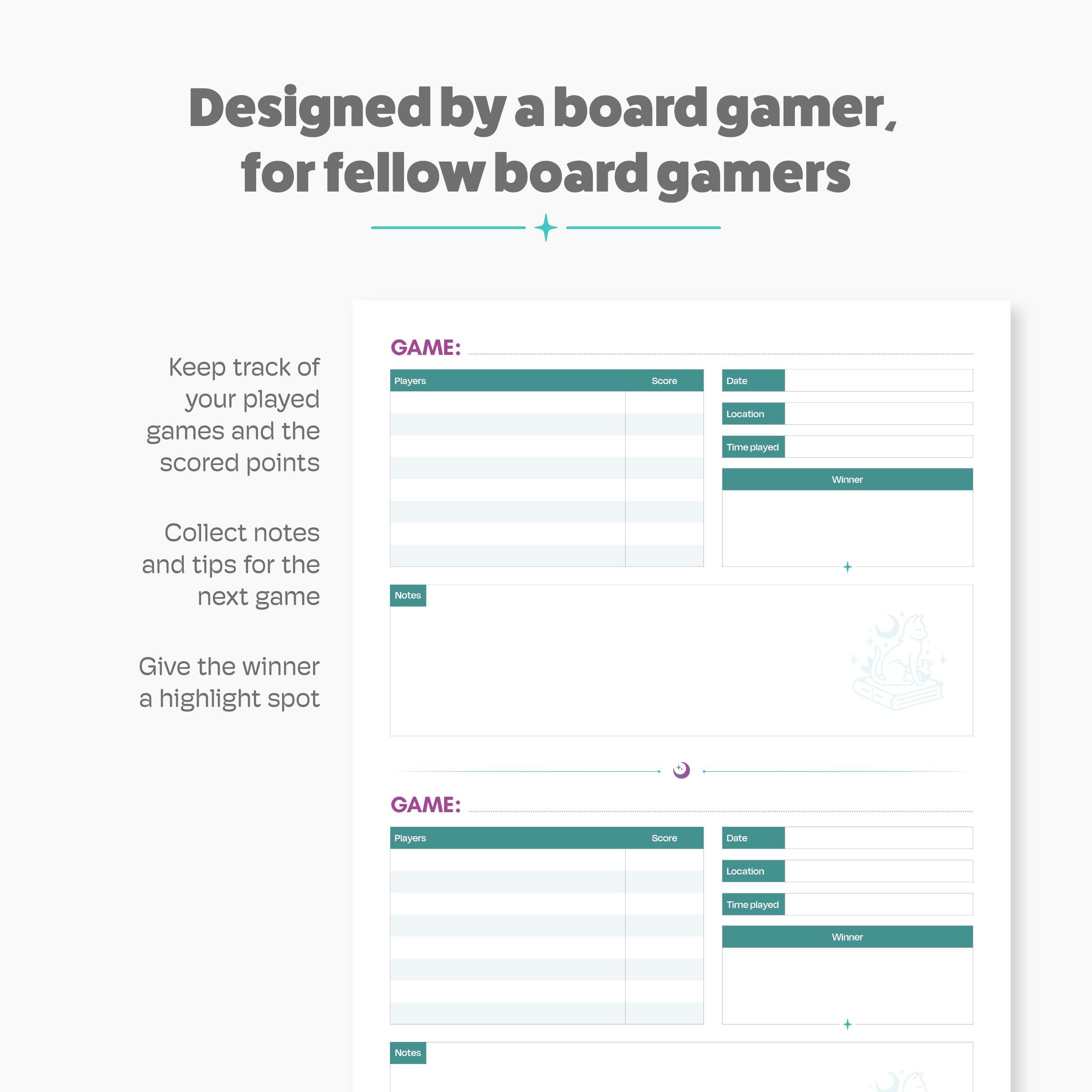 Board Game Tracker Printable | Game Night Log & Score Sheet | A4 + US ...