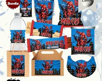 Printable Spider Party Favor Templates Bundle Decor Editable Canva Digital Download