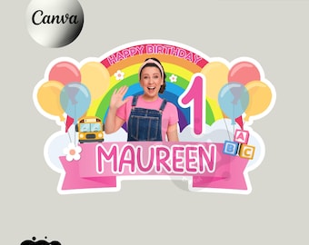 Printable Ms Rachel Cake Topper Birthday Canva Editable Template Party Decor 02