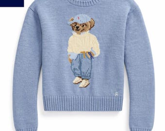 Embroidered Teddy Bear Knit Sweater | Cozy Winter Streetwear Pullover