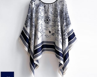 Large Square Imitation Silk Scarf, Printed Shawl, Elegant Wrap, Hijab, Bandana