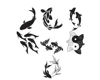 Bordado japonés de peces koi, diseño de bordado de peces koi, bordado de peces koi mini, bordado de silueta de peces koi, bordado oceánico, 6 tamaños