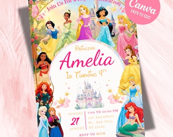 Editable Any Age Princess Birthday Invitation, Royal Princess Theme Party, Royal Princess 5th Birthday Invite ( Digital Download)