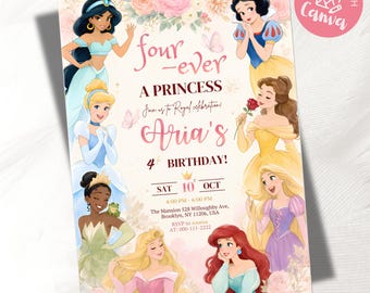 Editable Any Age Princess Birthday Invitation Template, Watercolor Fairytale Princess Party Invite, Girls Birthday Card Canva Template