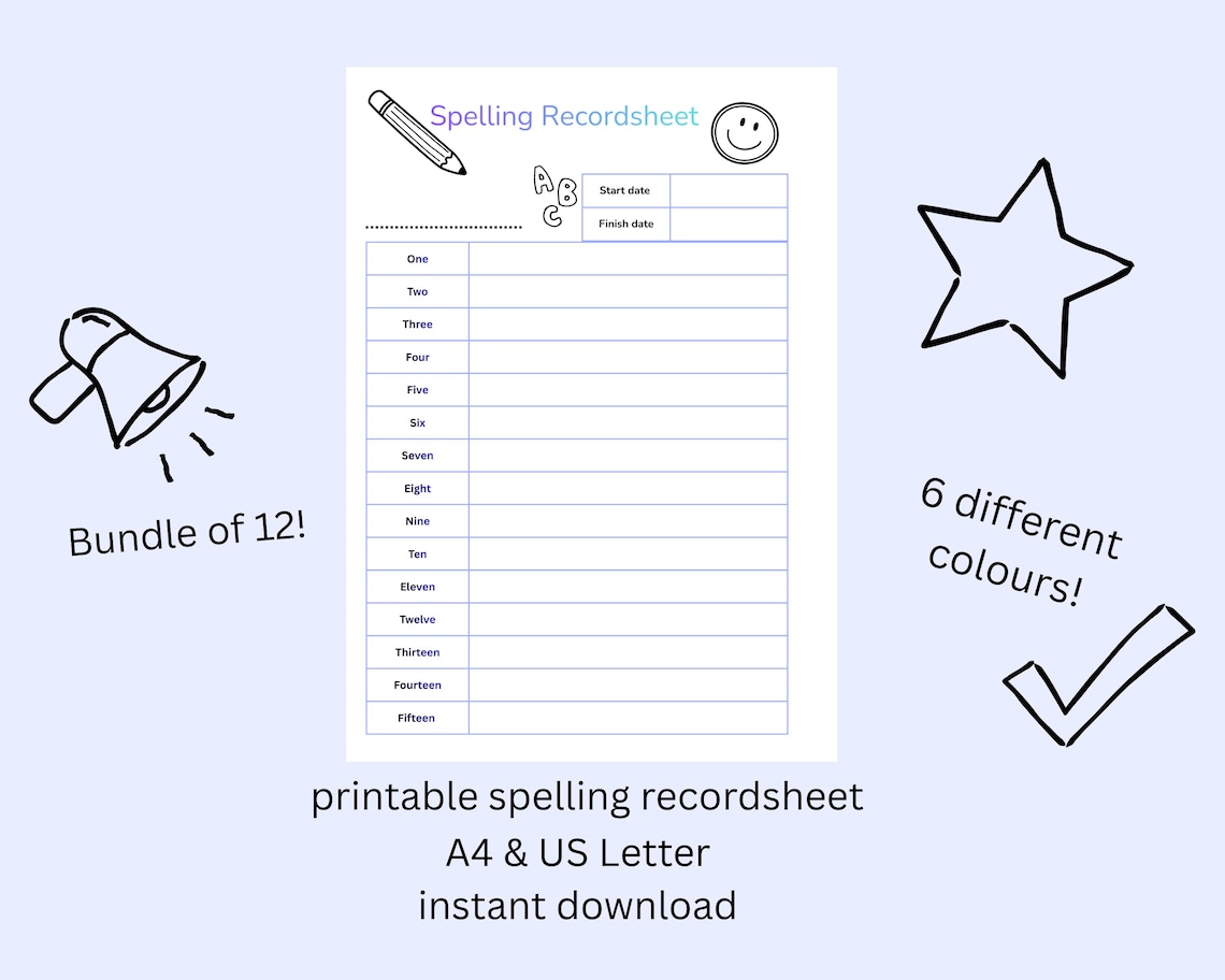 Spelling Record Sheet Printable | Teacher & Practitioner Resource | A4 ...