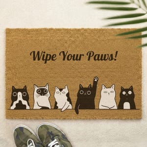 Lustige Katzen Fußmatte Wischen Sie Ihre Pfoten ab, süße Katze Willkommensmatte, Katzenliebhaber Geschenk, Haustierbesitzer Türmatte, Lustiger Kitty Eingangsteppich, Einweihungsparty Geschenk