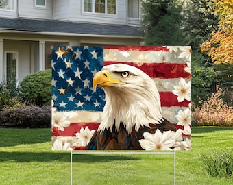Patriotic Eagle Yard Sign, American Flag Lawn Sign, USA Outdoor Decor, Fourth of July Garden Sign, Patriotic Home Decor