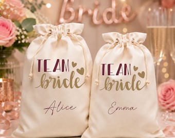 Personalized Team Bride Drawstring Bag, Custom Bridesmaid Gift Bag, Bachelorette Party Favor, Bridal Party Bag