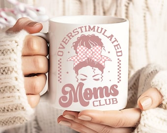 Taza del Club de Mamás Sobreestimuladas Taza de Café Retro Mamá Regalo del Día de la Madre Estética de Vida de Mamá Genial Regalo para Mamás Nuevas Taza de Cerámica con Maternidad Sarcástica
