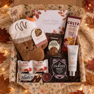Autumn Care Package, Microwaveable Heat Pack, Maple Latte, Chocolate Treats (Gift Box)