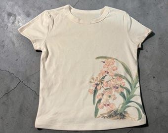Floral Baby Tee, Vintage Orchid Graphic T Shirt, Y2K Style Top