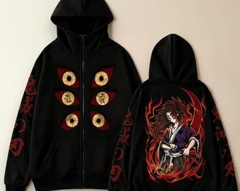 Demon Slayer Graphic Zip Hoodie, Anime Character Print, Manga Fan Apparel