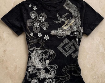 Black Dragon T-Shirt, Graphic Baby Tee, Gothic Streetwear for Her