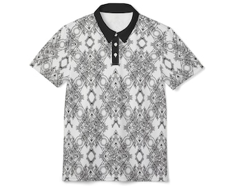 Polo con estampado geométrico de mandala en blanco y negro / Estampado integral
