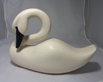 Hand Carved Decorative Swan Decoy Wooden Wildlife ME Signed