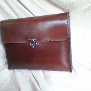 Portfolio Brief Case Genuine Leather Handmade "The Koala Bear" (Medium) Dark Brown with Stitched Flap Legal Sized