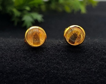 Pendientes de citrino natural (par), con cierre de presión y baño de oro, piedra preciosa redonda de 5 mm, joyería para fiestas, regalo personalizado.