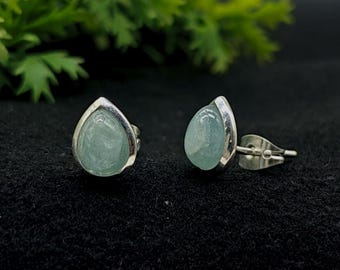 Natural Aquamarine Studs Pair 925 Sterling Silver Push Back Earrings, 6x8mm Pear Gemstone Daily Wear Jewelry, Personalized Gift for Her