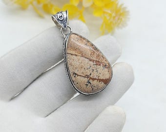 Colgante de jaspe pictórico en plata de ley 925, colgante hecho a mano, colgante antiguo, joyería minimalista, joyería con piedras preciosas, joyería para regalar