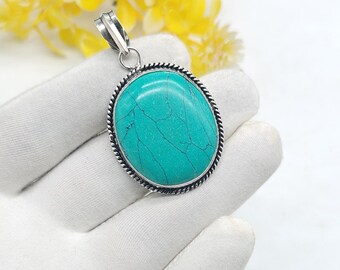 Colgante de howlita turquesa en plata de ley 925, colgante hecho a mano, colgante antiguo, joyería minimalista, joyería con piedras preciosas, joyería para regalar