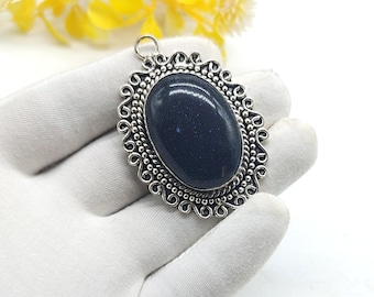 Colgante de plata de ley 925 con piedra dorada azul, colgante hecho a mano, colgante antiguo, joyería minimalista, joyería con piedras preciosas, joyería para regalar