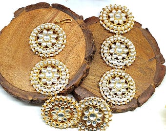 Mandala Kundan Sheeshpatti, ronde bloemen Matha Patti, vergulde witte stenen hoofdband, traditionele bruidshaarsieraden, etnische huwelijkscadeau