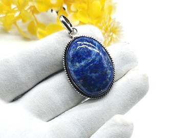 Colgante de lapislázuli natural en plata de ley 925, colgante hecho a mano, colgante antiguo, joyería minimalista, joyería con piedras preciosas, joyería para regalar