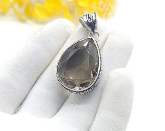 Colgante de cuarzo ahumado en plata de ley 925, colgante hecho a mano, colgante antiguo, joyería minimalista, joyería con piedras preciosas, joyería para regalar