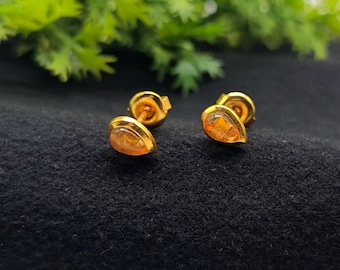 Pendientes de citrino natural (par), con cierre de presión y baño de oro, piedra preciosa en forma de pera de 4 x 6 mm, joyería para fiestas, regalo personalizado.