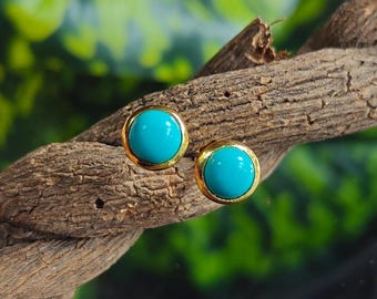 Par de pendientes con tachuelas turquesas de La Bella Durmiente, pendientes con cierre a presión chapados en oro, piedras preciosas redondas de 5 mm, pendientes para fiesta, joyería llamativa.