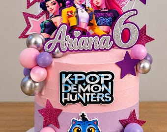 K-Pop Demon Hunters Ariana 6 jaar taarttopper – Digitaal studiobestand en PDF | K-Pop | Kinderfeestje | Taarttopper