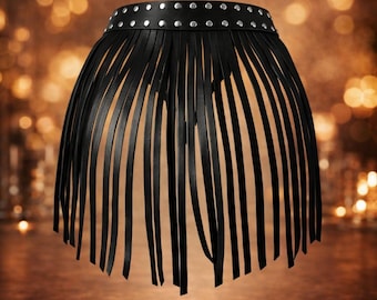 Black Fringe Belt Skirt, Studded Waistband, Festival Rave  display picture 3
