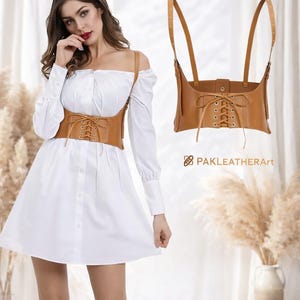 Leather Corset Belt, Lace-Up Underbust Waist Cincher